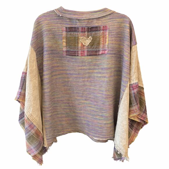 Oli & Hali LOVE Patchwork Top Boho Oversized Mixed Fabric Cottagecore - Picture 2 of 5